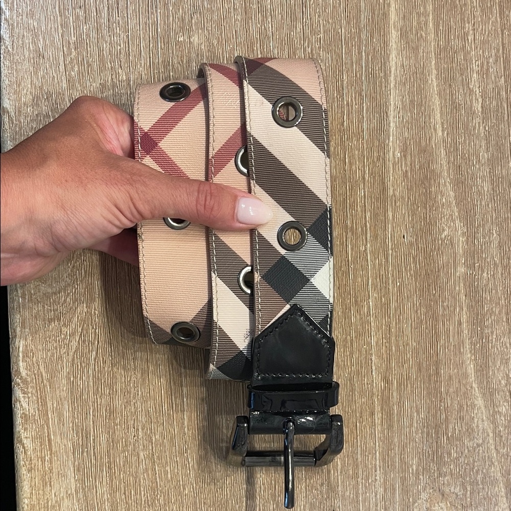 Burberry Beige and Black Checkered Men's Belt